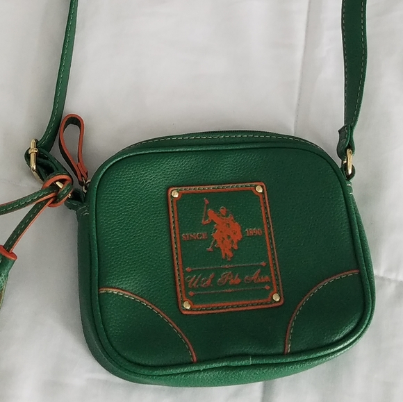 U.S. Polo Assn green crossbody bag w/ orange trim - Picture 1 of 6